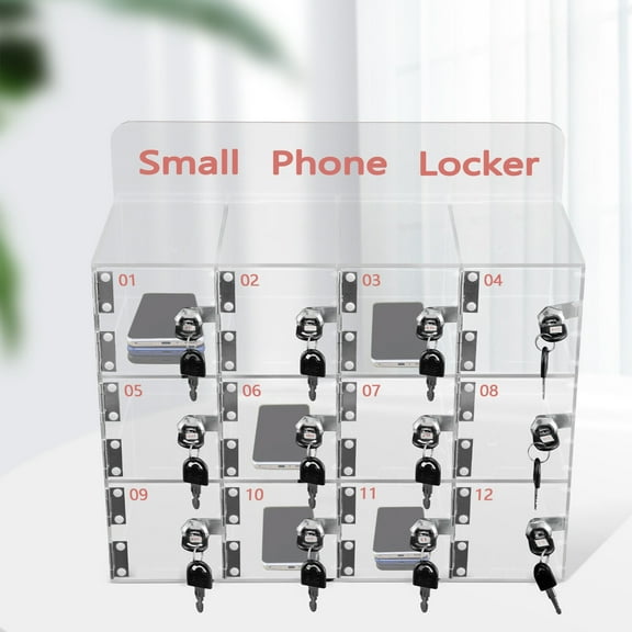 Miumaeov 12 Slots Acrylic Cell Phone Locker Box with Door Locks and Keys Wall-Mounted Clear Cell Phones Storage Cabinet Pocket Locker for Office Classroom Conference Rooms