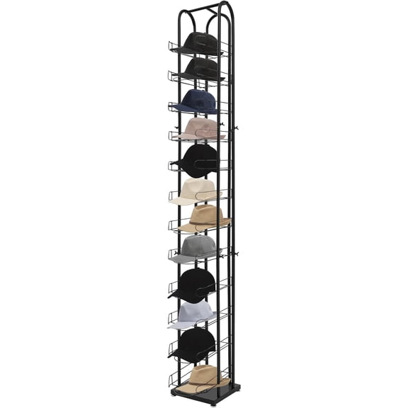 Miumaeov 12-Tier Black Floor Standing Hat Rack, 78" Retail Hat Display Rack, Metal Cap Organizer Stand, Hats Display Stand for Baseball Caps Wigs Scarves Gloves