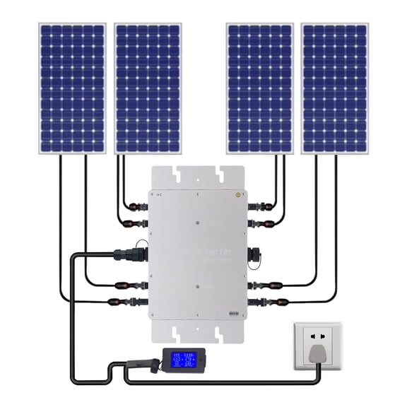 Miumaeov 1200W Solar Micro Grid Tie Inverter, MPPT Pure Sine Wave DC/AC Microinverter with LCD Monitor, IP65 Waterproof for Plug In Solar & Wind Power