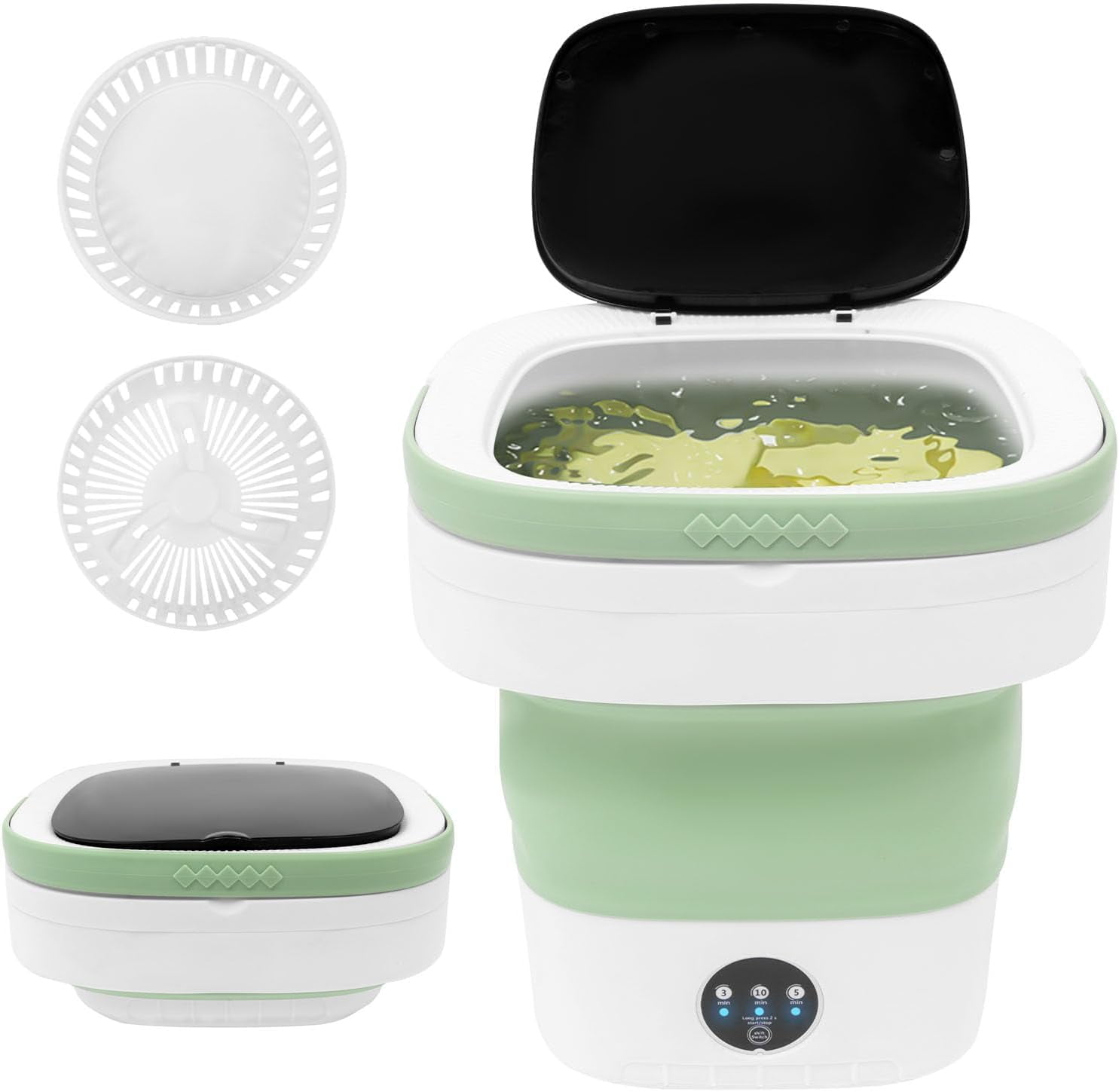 Miumaeov 12L Portable Washing Machine Foldable, Mini Washing Machine with Spin Basket, Travel Washing Machine 3 Modes, Underwear Washing Machine for Apartment Dorm RV, (Green)