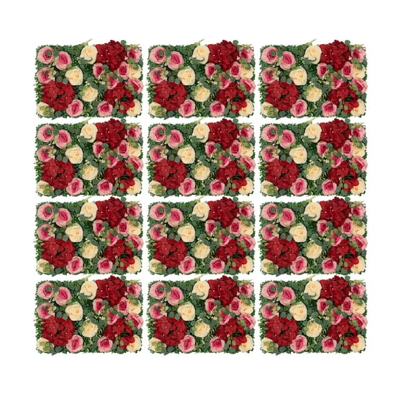 Miumaeov 12Pcs Artificial Flower Wall Panel  Backdrop Wedding Rose Hydrangea Flower Wall Decor 40*60cm