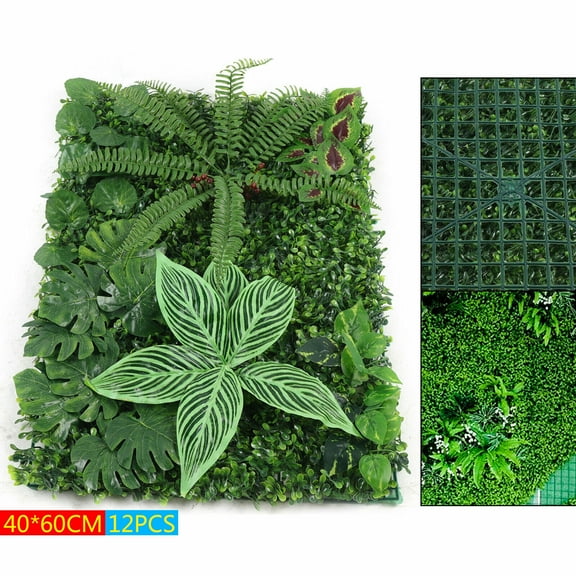Miumaeov 12pcs Artificial Plants Wall Panel Snap-on Panel Design Green Plant Wall Decor Background for Decor 23.62 x 15.74 x 1.57 inches