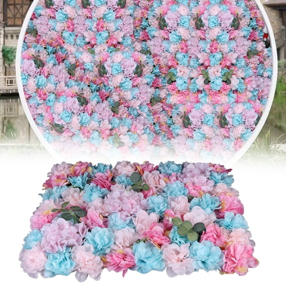 Miumaeov 12pcs Pink Blue Artificial Silk Flowers 15 x 23ft UV Protected Wall Backdrop Panels