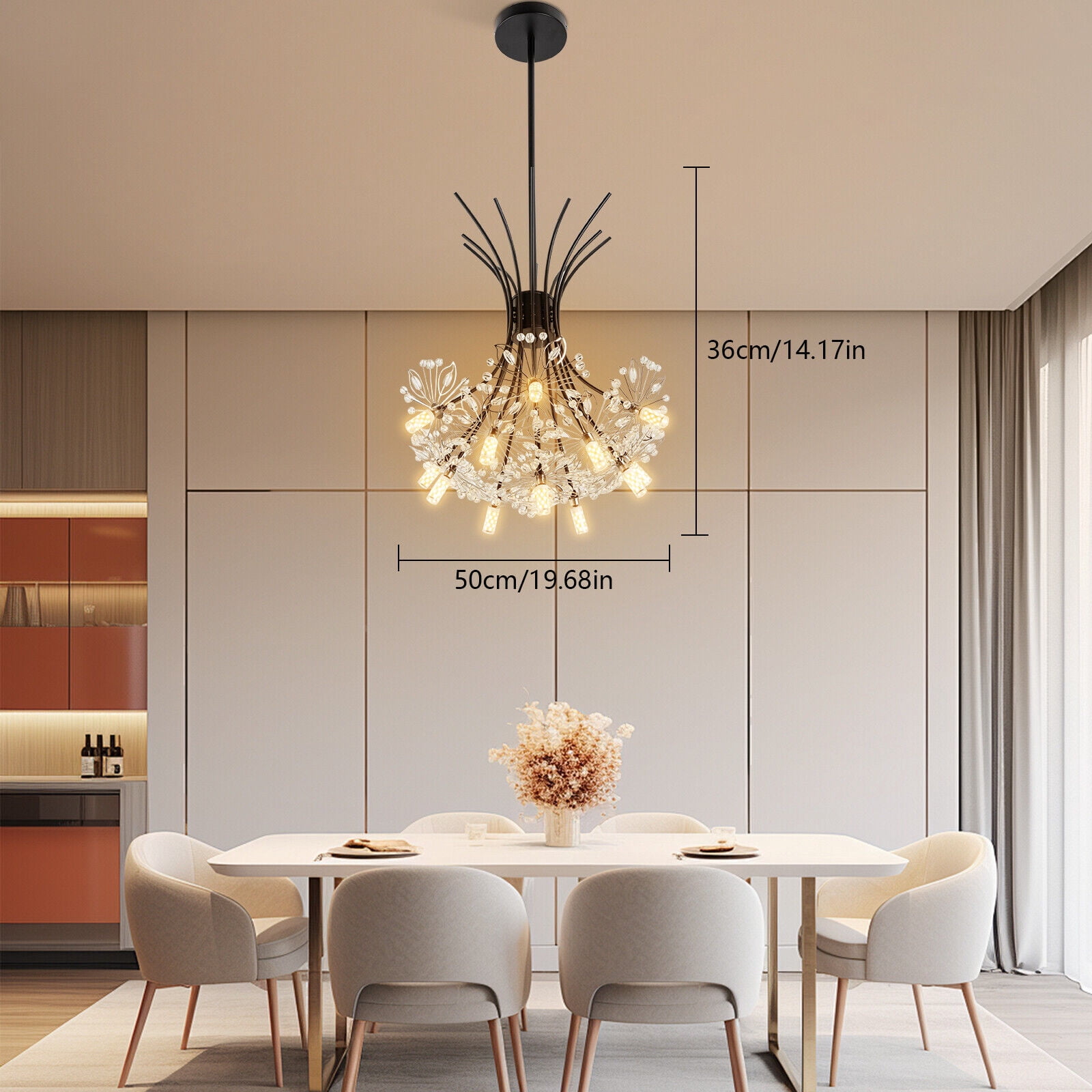 Miumaeov 13 Lights Modern LED Crystal Glass Pendant Lamp Elegant