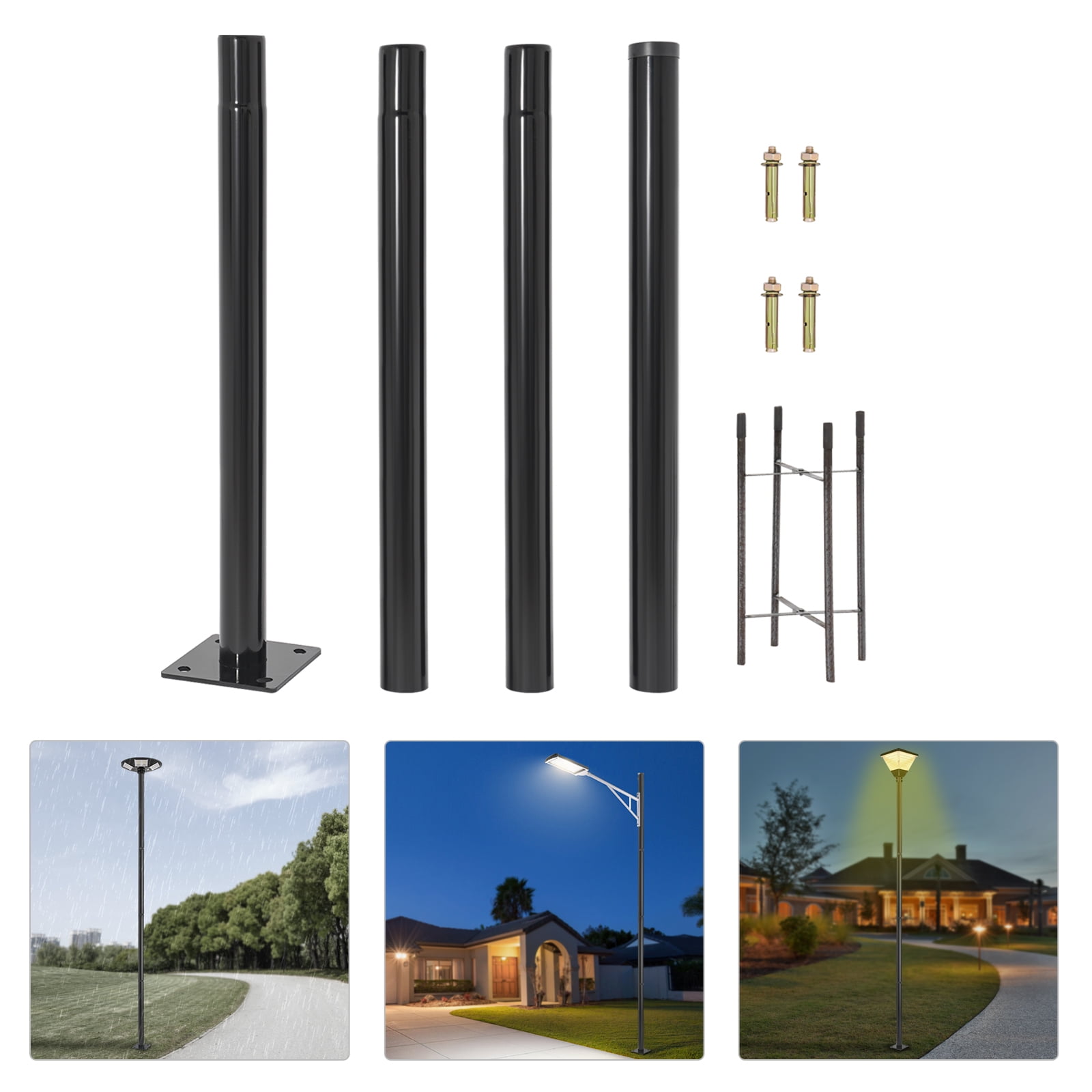 Miumaeov 13ft Street Light Pole Outdoor Street Courtyard Parking Lot Lighting Post with Ground Cage Black