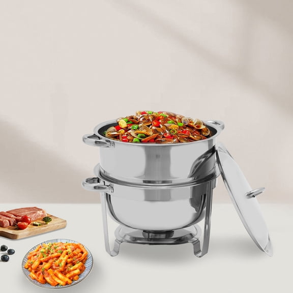 Miumaeov 14.2 Qt Full-Size Round Food Chafer Buffet Catering Chafing Dish Stainless Steel Deep Soup Pot with Lid and Fuel Holder