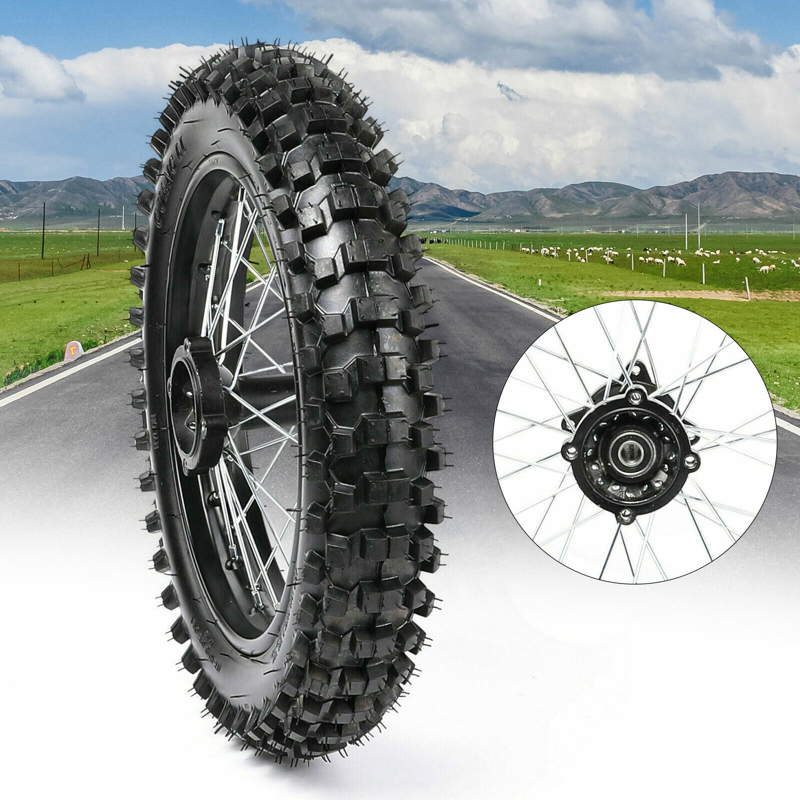 Miumaeov 14'' Rear Wheel Rim 90/100-14 Tire Assembly Fits Dirt Pit Bike Trail Apollo Taotao 125cc 150cc
