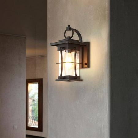 Miumaeov 14" x 9.4" Matte Black Outdoor Wall Lantern Square Light Exterior Wall Sconce Light Fixtures Wall Mounted Single Light Wall Light with Clear Glass Black