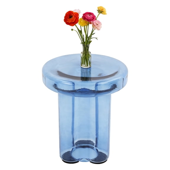 Miumaeov 15'' Round Coffee Table Small End Table Glass Side Table for Living Room Cafe, Small Space (Blue)