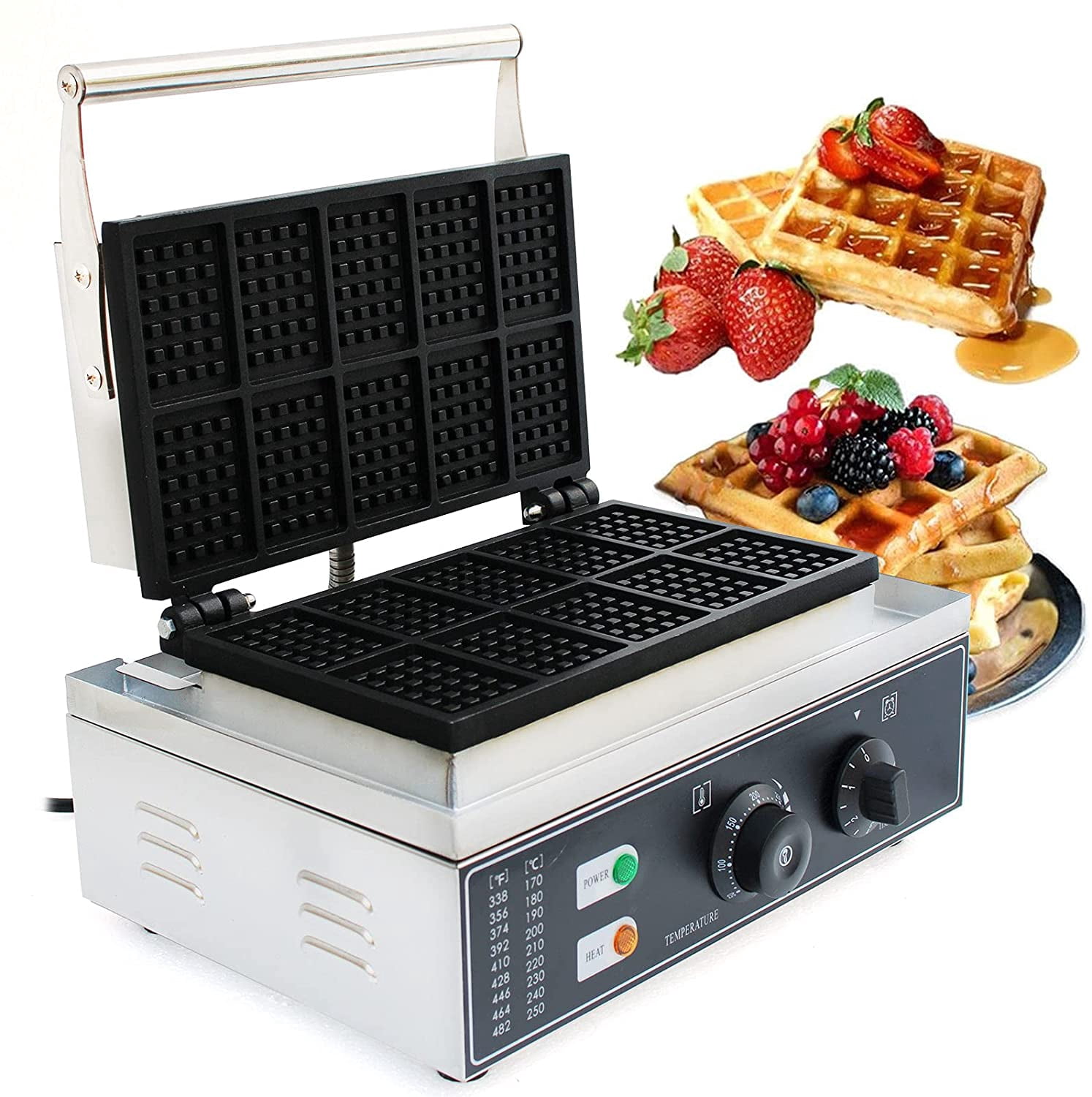 Miumaeov 1500W Commercial Electric Nonstick Pan Waffle Maker Machine 50~300℃ New