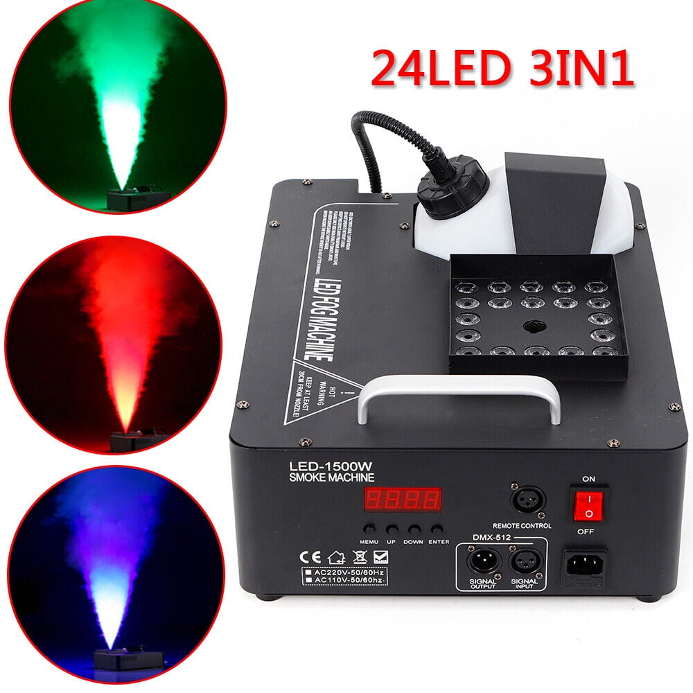 Miumaeov 1500W Vertical Smoke Fog Machine 24LED Up-Spray Fogger DMX Wedding Party Stage w/ Remote