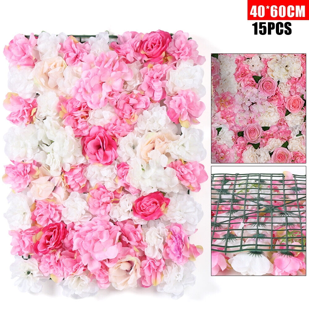 Miumaeov 15Pcs Artificial Silk Flower Wall Panel 24" x 16" Faux Flower