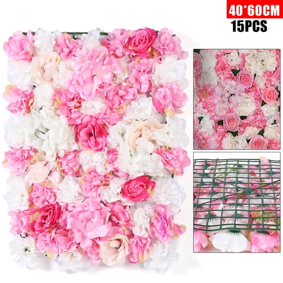 Miumaeov 15Pcs Artificial Silk Flower Wall Panel, Flower Backdrop Panels for Wedding, Party, Photography Venue (Pink)