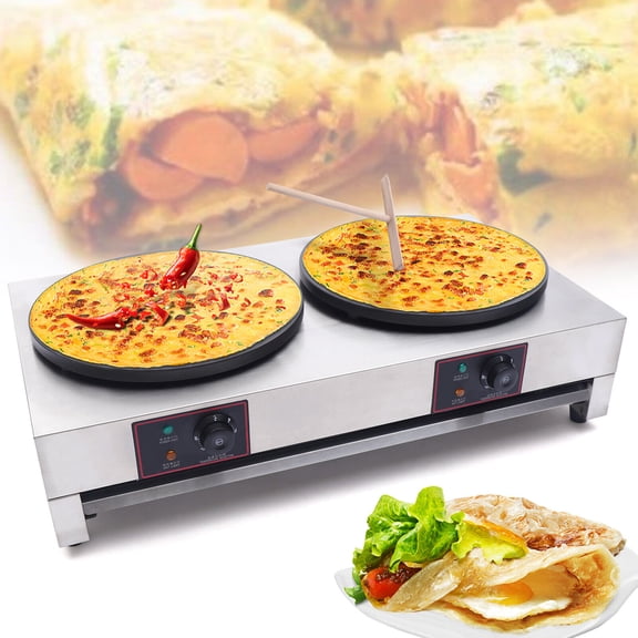 Miumaeov 16 "Commercial Electric Crepe Maker Pancake Roaster Dual Hot Plate Non-Stick Pancake Maker with Adjustable Temperature Control 50-300 C /122-572 F for Home Kitchen Commercial