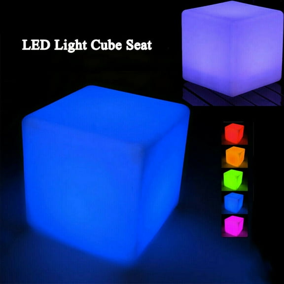 Miumaeov 17in LED Cube Light Chair Rechargeable Cube Stool with Remote Control PE Waterproof 16 Color Dimming 4 Flash Flash Modes for Party Gargen