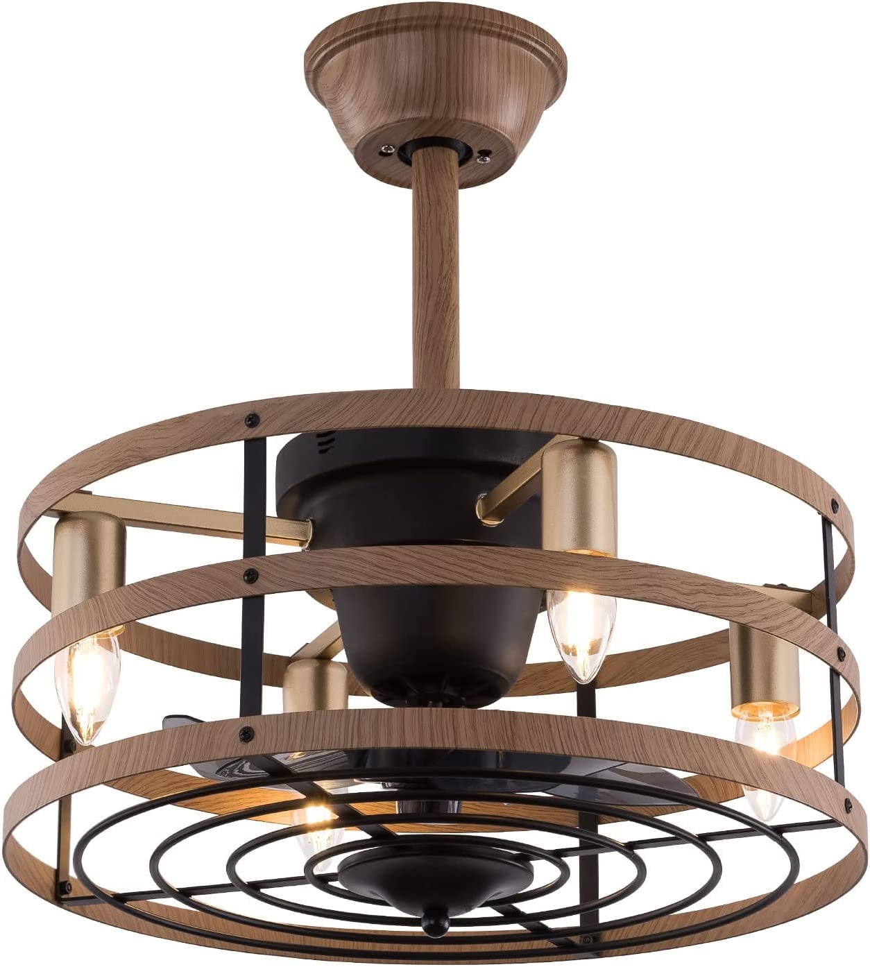18-Inch Light Brown Caged Ceiling Fan with Remote and Lighting