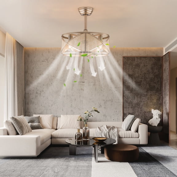 Miumaeov 18" Pendant Lighting with Remote Control Rustic Farmhouse Caged Pendant Lighting Rotation Adjustable Speed Pendant Lighting for Bedroom Living Room