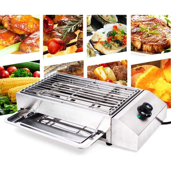 Miumaeov 1800W Commercial Electric Smokeless Barbecue Oven Grill, 110V Stainless Steel Restaurant Grill with Adjustable Thermostatic Control for BBQ, 54 x 28 x 13cm