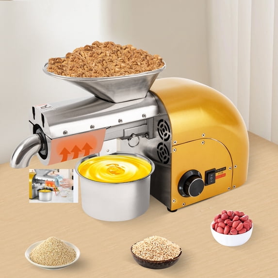 Miumaeov 1800W Commercial Oil Press Machine with Pure Copper Motor 110V 60Hz Cold Hot Stainless Steel Oil Press Machine for Peanuts Soybeans Rapeseed Walnuts Sesame