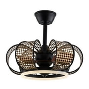 Miumaeov 19 Modern Ceiling Fan with Light and Remote Control, Small Modern Industrial Black Cage Ceiling Light Fixture for Kitchen Island Dining Room Living Room Bedroom
