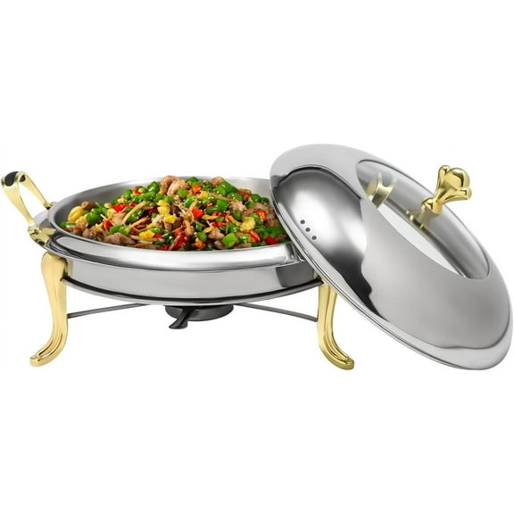Miumaeov 2.64QT Round Chafing Dishes with Triangular Support Feet, Stainless Steel Chafing Dish Buffet Set with Anti-Scald Handles and Lids