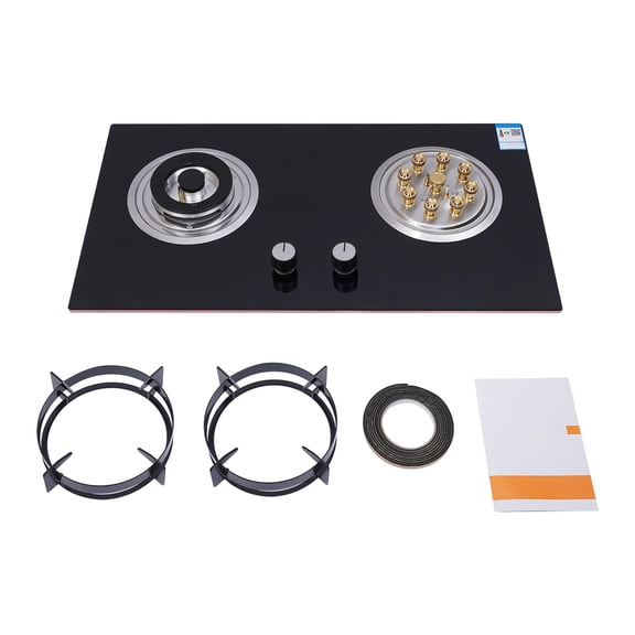 Miumaeov 2 Burner Gas Cooktop Built-in, 28.7x16.1 Inch Natural Gas Stove with Tempered Glass, Double Burner for RV Outdoor Kitchen