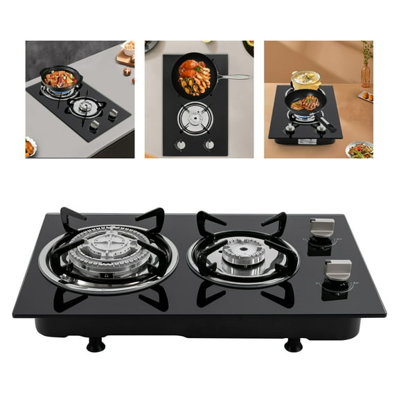 Miumaeov 2 Burner Gas Stove Cook Countertop Cooking Stove Cooktop Propane LPG Gas Stove