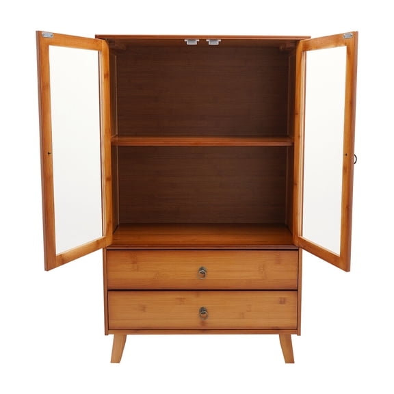 Miumaeov 2-Compartments Bamboo Kitchen Sideboard CabientFreestanding Storage Organizer Cupboard with 2 Doors & 2 Frawers