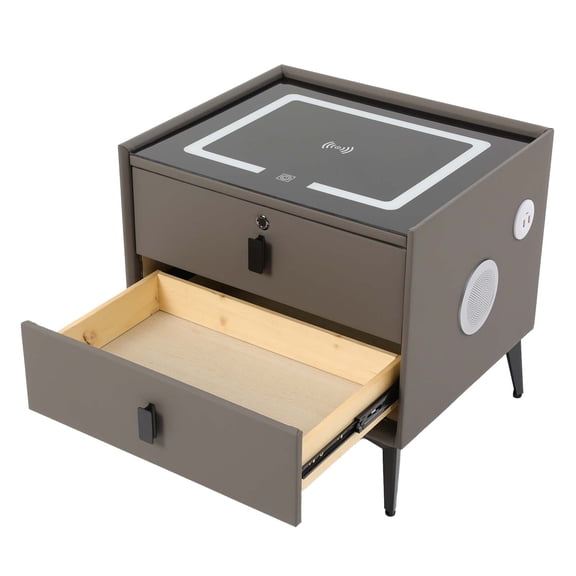 Miumaeov 2-Drawer Bedside Table Bluetooth Speaker Nightstand Storage Cabinet with USB & Wireless Charging