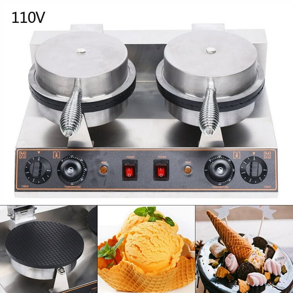 Miumaeov 2 Grids Commercial Electric Waffle Maker Baker Nonstick Cone Ice Cream Waffle Baking Machine 110V