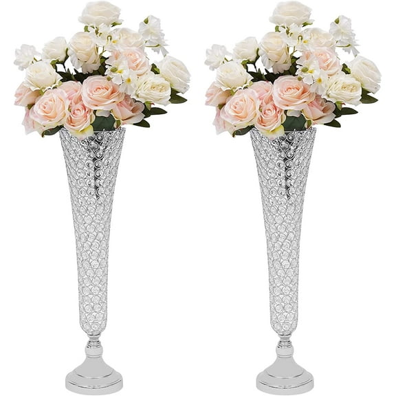 Miumaeov 2 Pcs Silver Wedding Table Crystal Flower Stand For Birthday Event Decor
