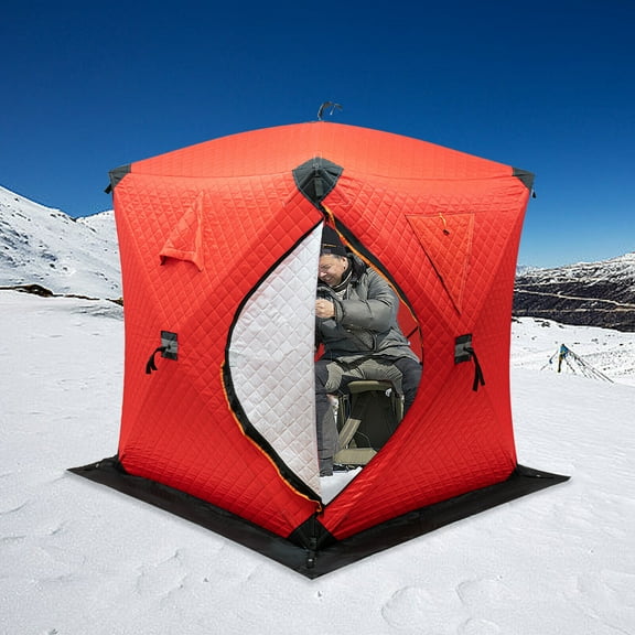 Miumaeov 2 Person Insulated Ice Fishing Shelter Pop-Up Tent D-shaped Door Oxford Fabric Portable Ice Fishing Tent 57x57x65 inch