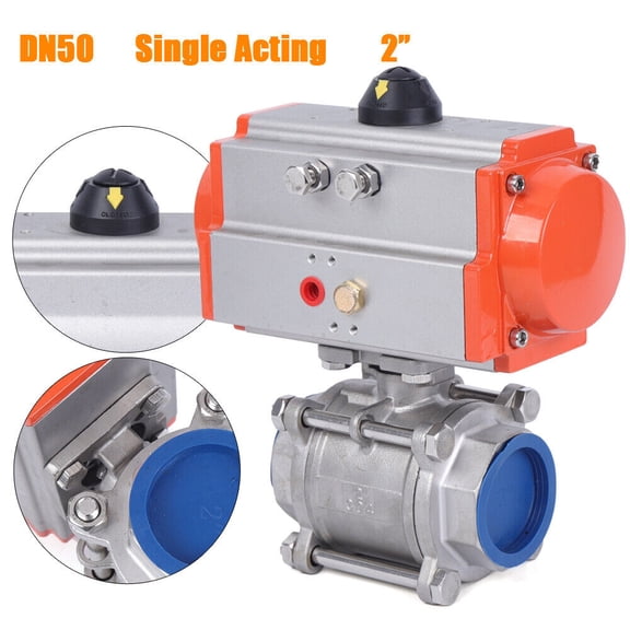 Miumaeov 2'' Pneumatic Air Actuated Ball Valve Stainless Steel Single Acting Spring Return 1000psi
