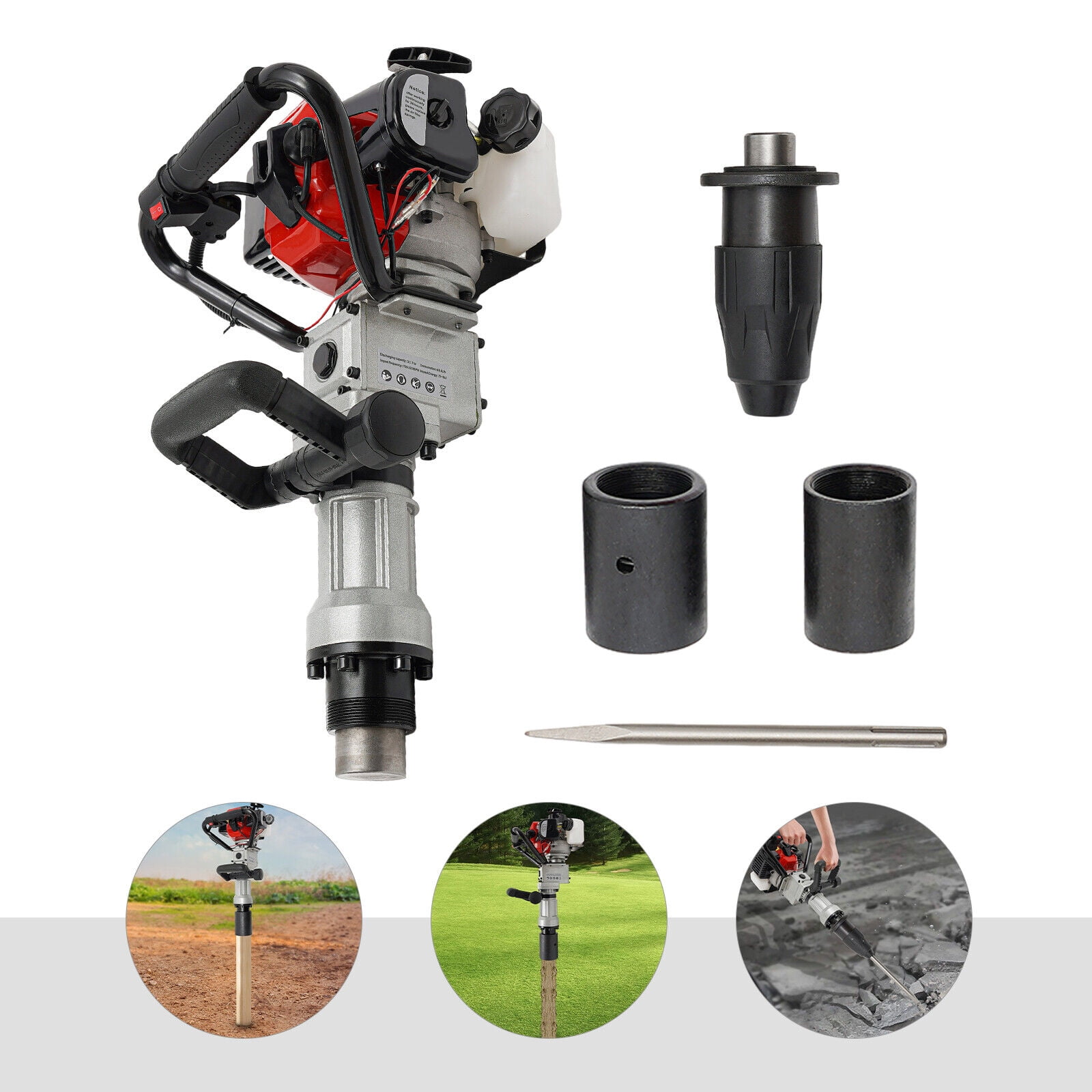 Miumaeov 2 Stroke 32.7CC Pile Driver Hammer Gas Powered Fence T-Post Driver Concrete Breaker Jack Hammer