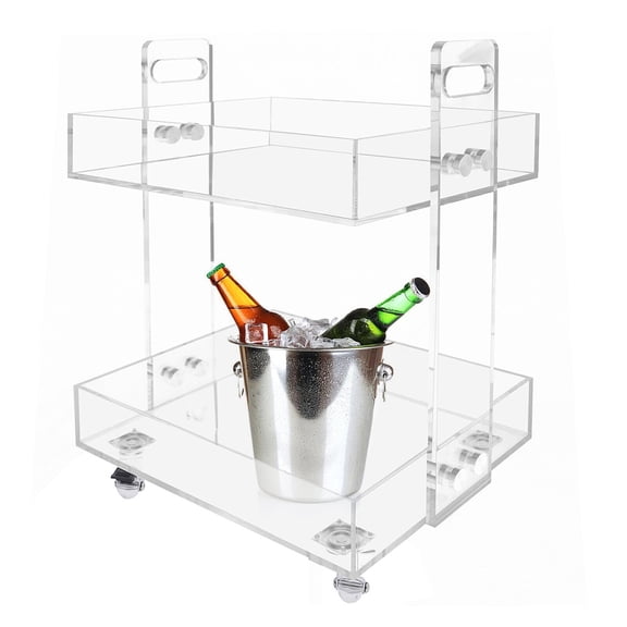 Miumaeov 2 Tier Acrylic End Table Side Table Rolling Serving Cart Snack Tray Bedside Table for Living Room,Bedroom,Office,Kitchen