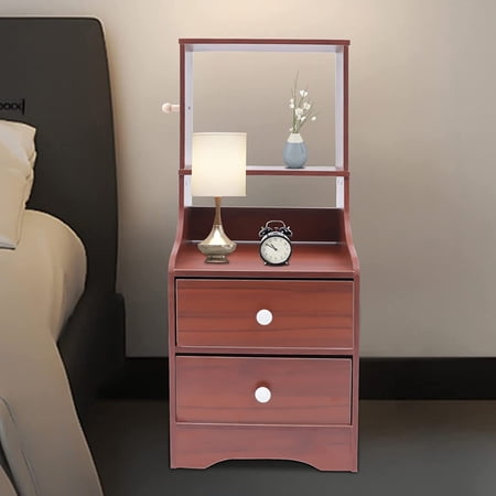 Miumaeov 2-Tier Bedside Tables Bed Side Table/Night Stand End Table Side Table with Peg and Baffle to Place Cups Books Alarm Clocks Decorations for Bedroom Study Living Room Wood