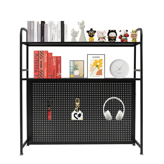 Miumaeov 2 Tier Desk Bookshelf Pegboard Organizer Desktop Storage Display Rack with Hooks