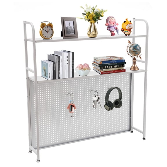 Miumaeov 2 Tier Desktop Bookshelf White Desk Storage Organizer Display Rack for Office & Home