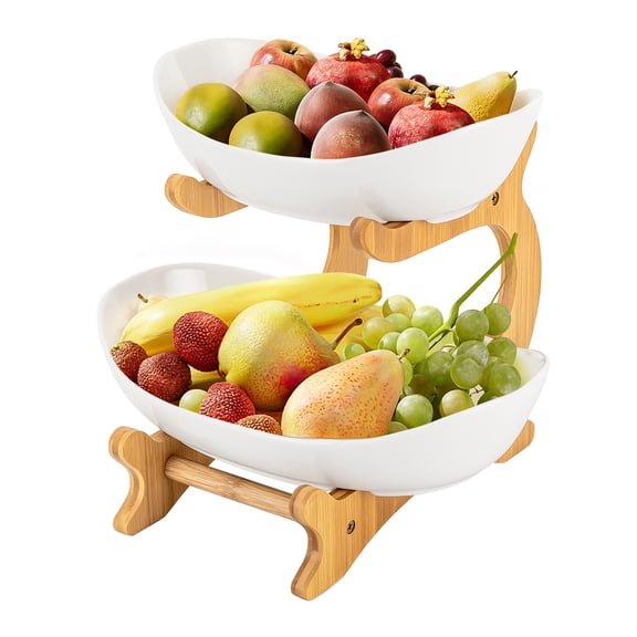 Miumaeov 2 Tier Fruit Basket Rack Detachable Fruit Bowl,White Fruit Storage Bowl Decorative Organizer Stand Rack for Fruit,Vegetable,Snack