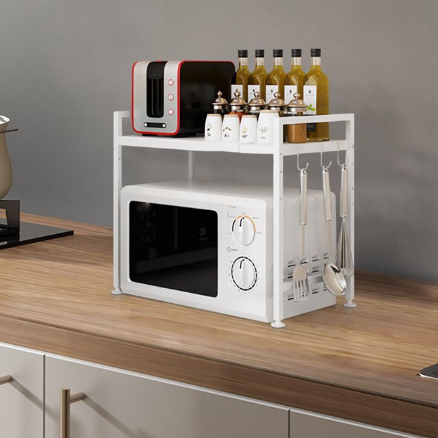 Miumaeov 2 Tier Microwave Oven Rack Stainless Steel Expandable Storage ...