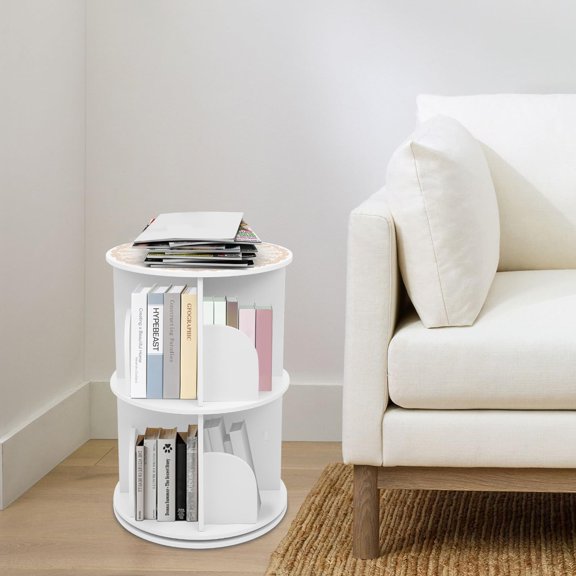 Miumaeov 2-Tier Rotating Bookshelf, Small Spinning Book Shelf with Lazy Susan Base, Revolving Bookcase for Corner, Office Storage & Display Stand