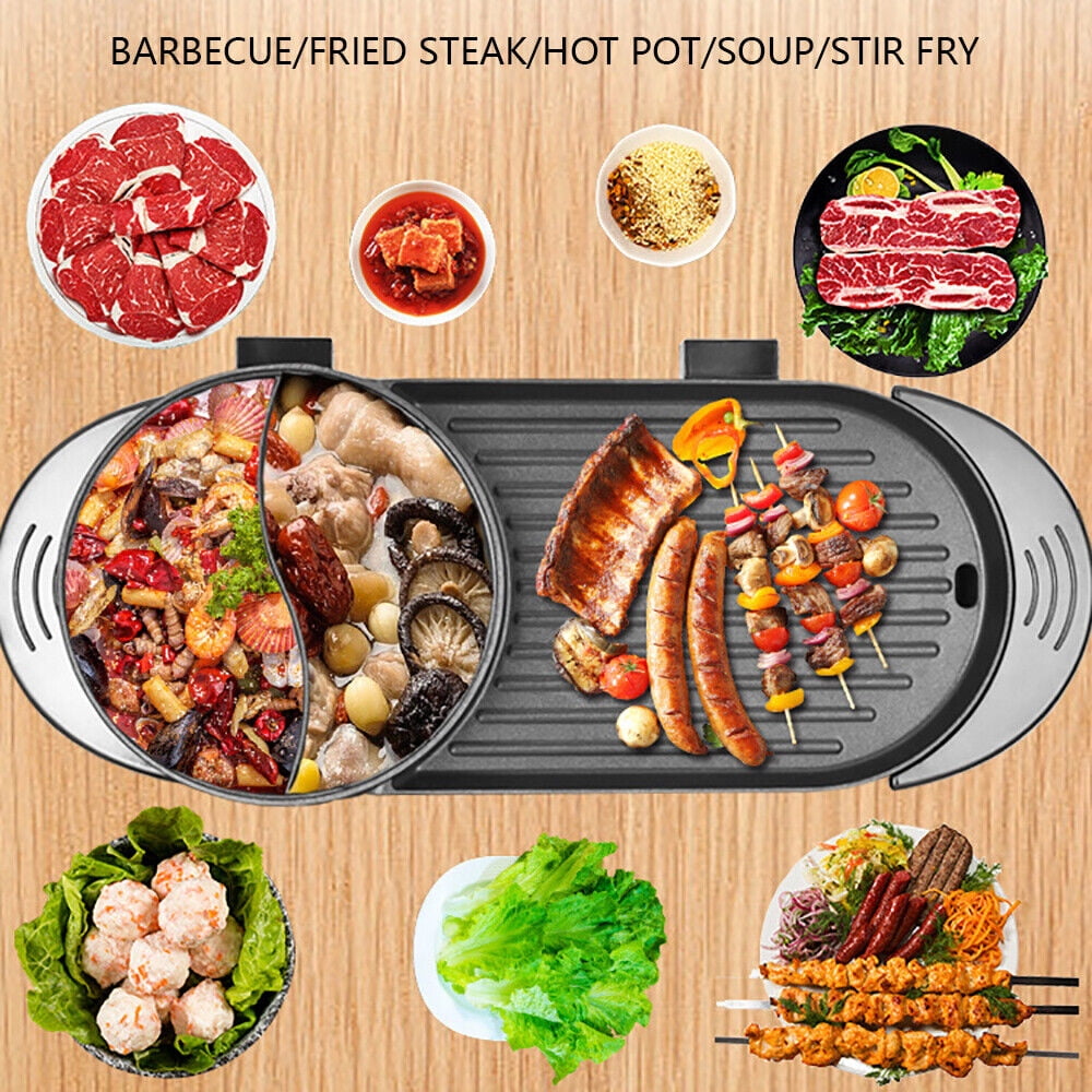 Miumaeov 2 in 1 Electric Grill Griddle With Hot Pot NonStick Smokeless