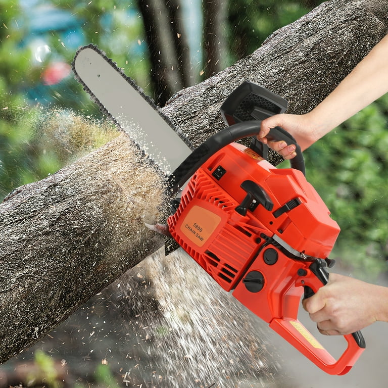 Miumaeov 20 2 Stroke Cordless Gas Chainsaw Commercial Logging Saw Red 58cc Power Gasoline Saw Wood Cutting Machine Handheld Petrol Gasoline Chain
