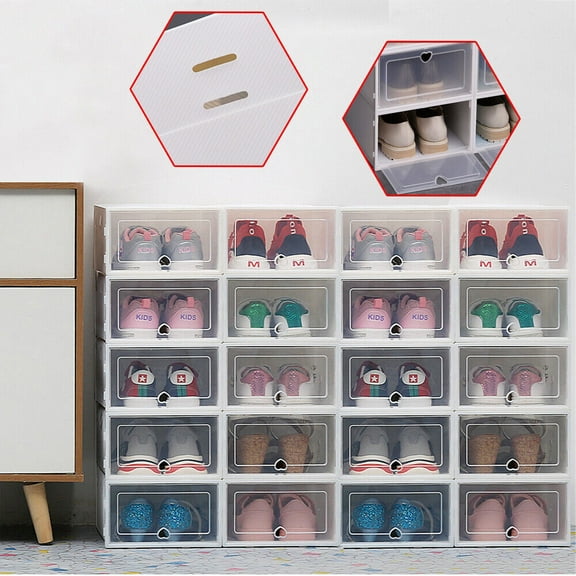 Miumaeov 20 Pack Transparent Shoebox Stackable Sneaker Storage Container Organizer
