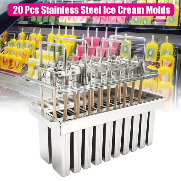 Miumaeov 20PCS Stainless Steel Ice Cream Pop Molds Commercial Frozen Popsicle Maker Lolly Mould Ice Cream Stick Holder