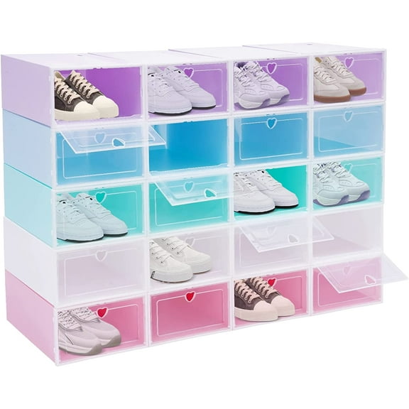 Miumaeov 20Pack 5 Color Shoe Display Case Box Large Storage Cabinet Plastic Boxes Drawer
