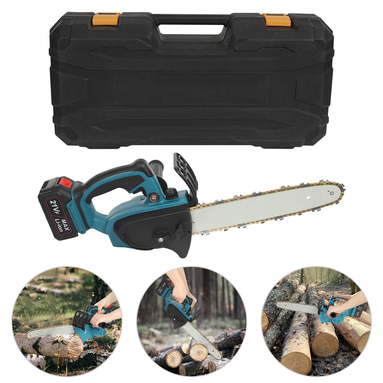 Miumaeov 21V Handheld Electric Chainsaw 12" Cordless Chain Saw Rechargeable Wood Cutter Tool with Carry Case