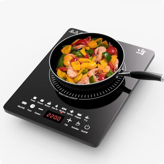 Miumaeov 2200W Portable Induction Cooktop, Electric Countertop Burner with Touch Control, 8 Power Levels, Timer, Pre-Setting, Modern Glass Design