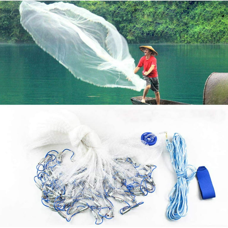 Miumaeov 22ft/6.6m Fishing Cast Net,Portable Spin Network Bait Small Mesh  Equipment 