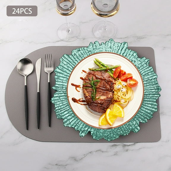 Miumaeov 24 Pack Charger Plates 12.6" Round Plastic Reef Plate Chargers with Flora Reef Design for Dinner Plates Wedding Party Elegant Decoration Place Mats Green